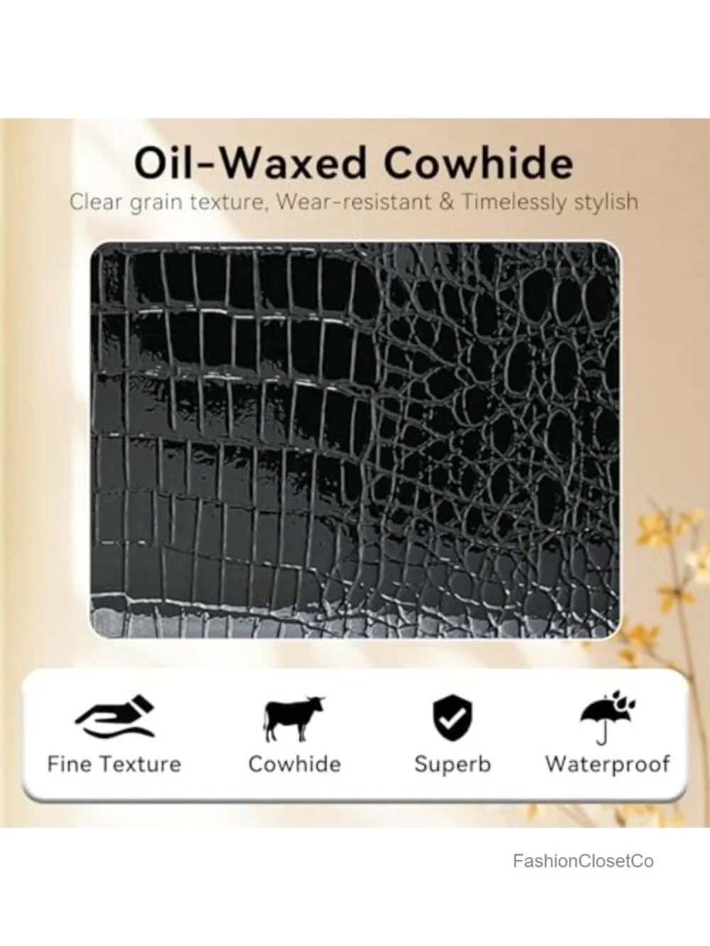Oil-waxed Genuine Leather Crocodile Embossed Bi-fold Wallet with Magnetic